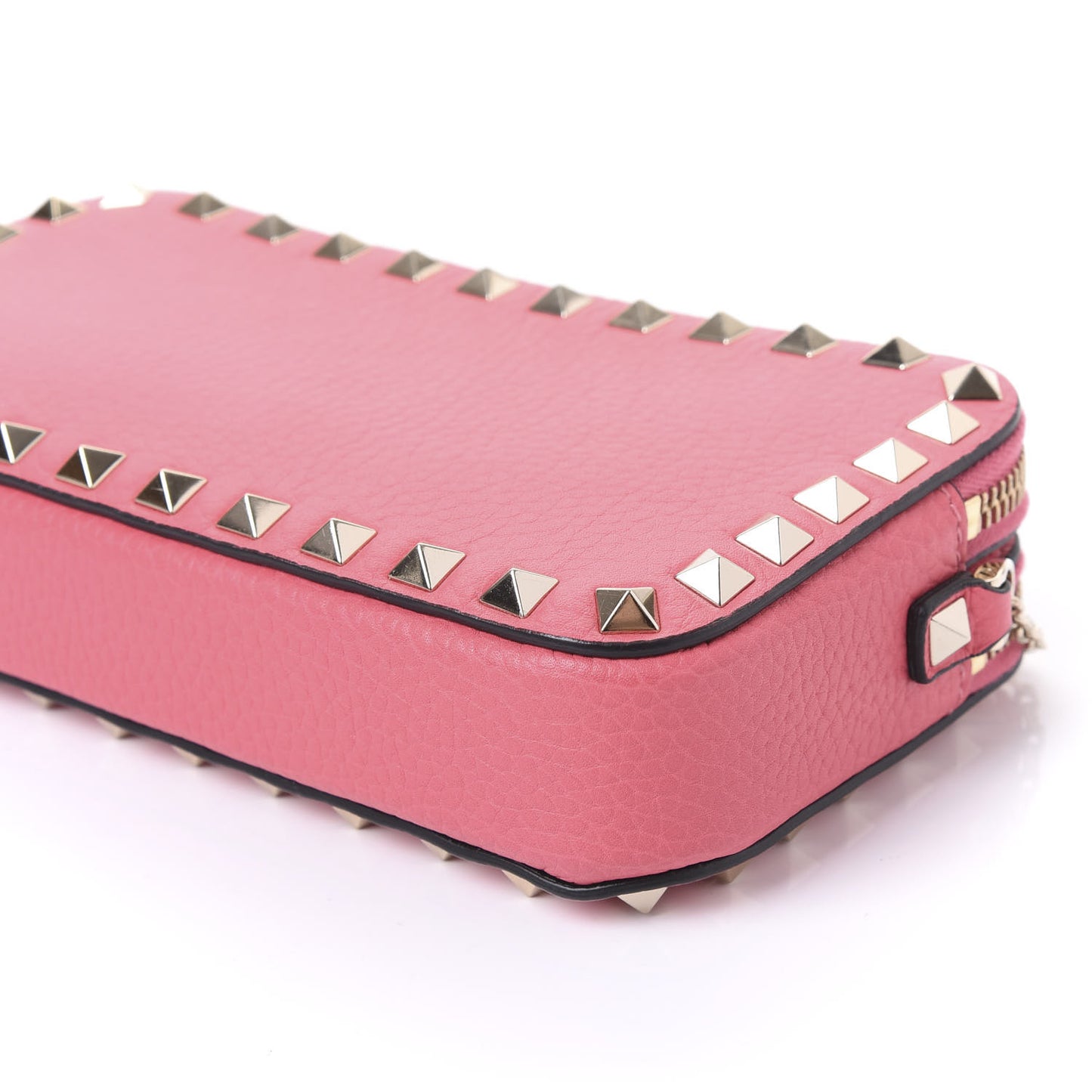 Pebbled Calfskin Rockstud Chain Pouch Shoulder Bag Shadow Pink