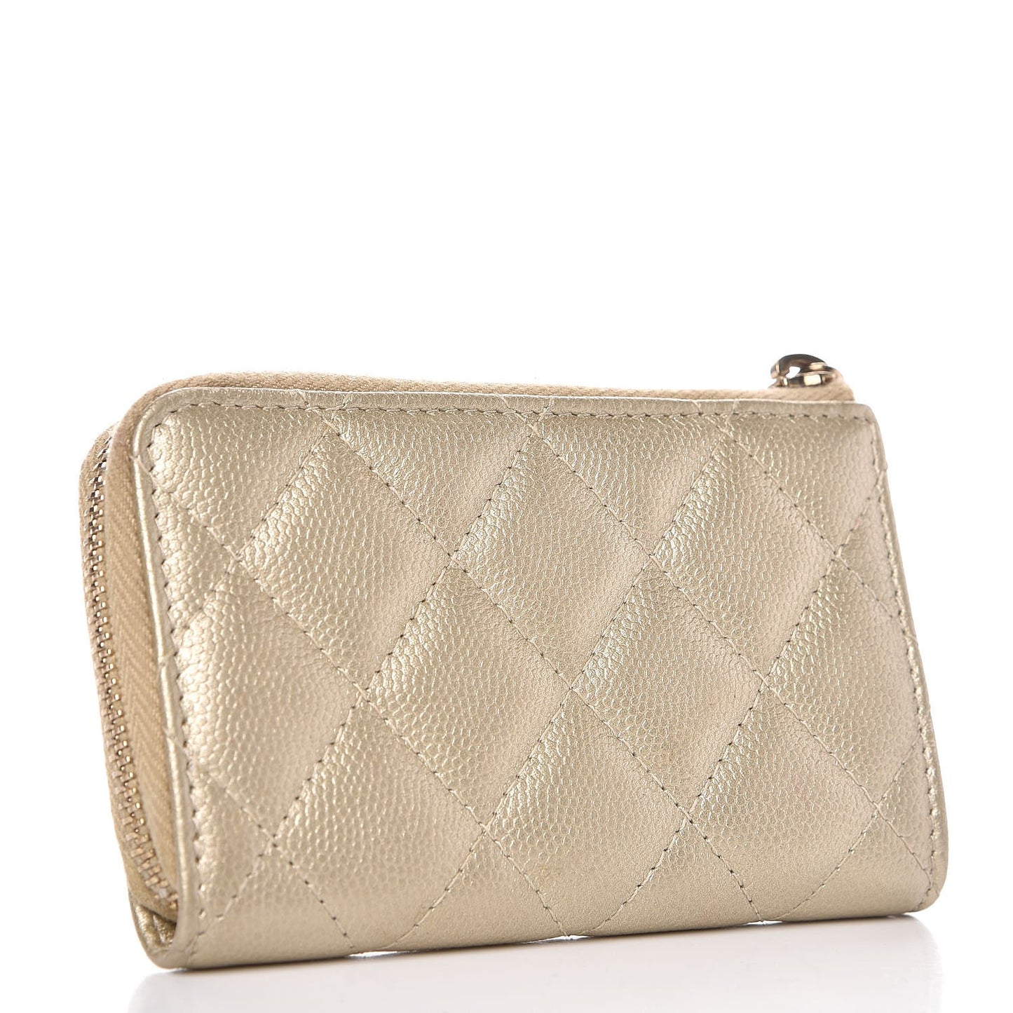 Metallic Caviar Quilted Key Holder Case Light Gold