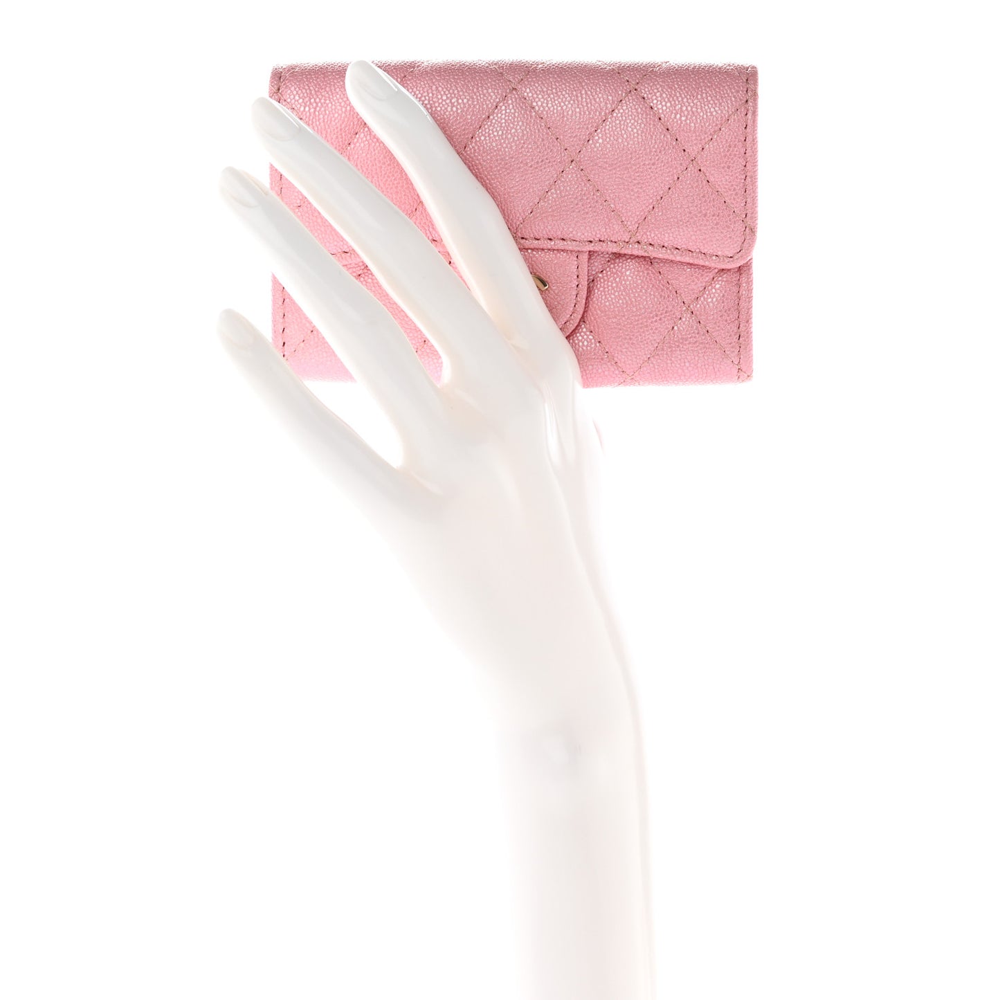 Iridescent Caviar Quilted Flap Card Holder Rose Pink