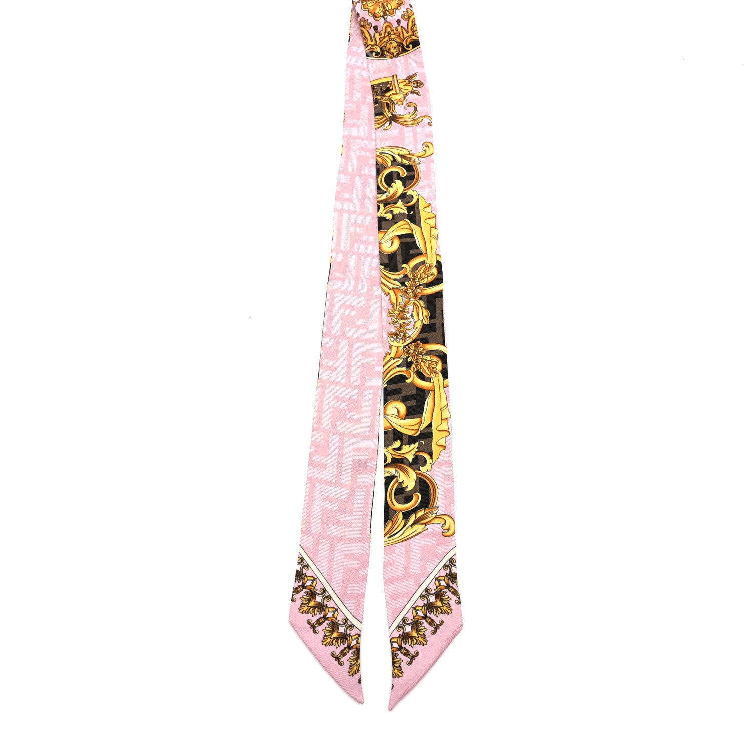 Fendi X VERSACE Silk FF Baroque Fendace Wrappy Scarf Rosa Tabacco 2 of 3