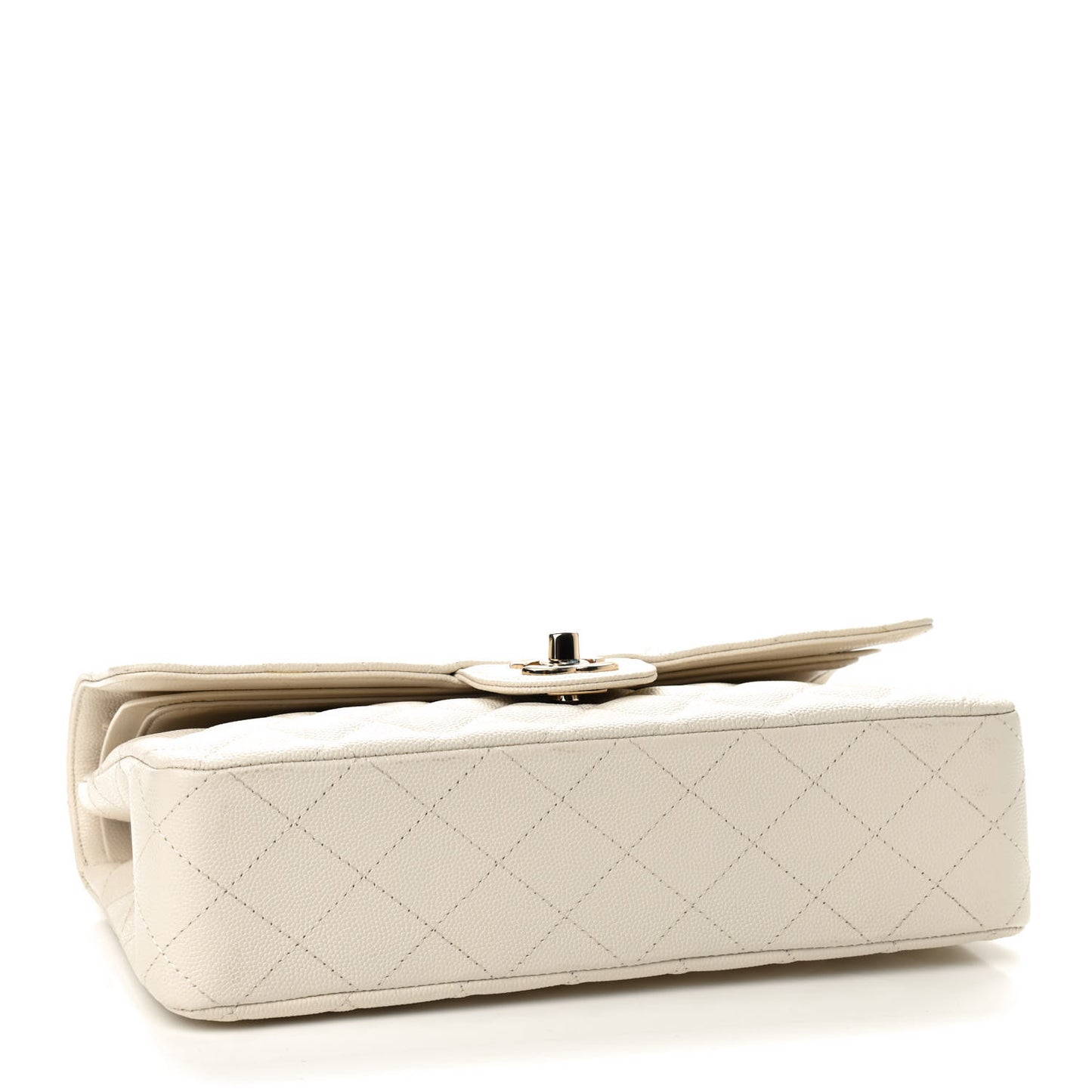 Caviar Quilted Medium Double Flap White