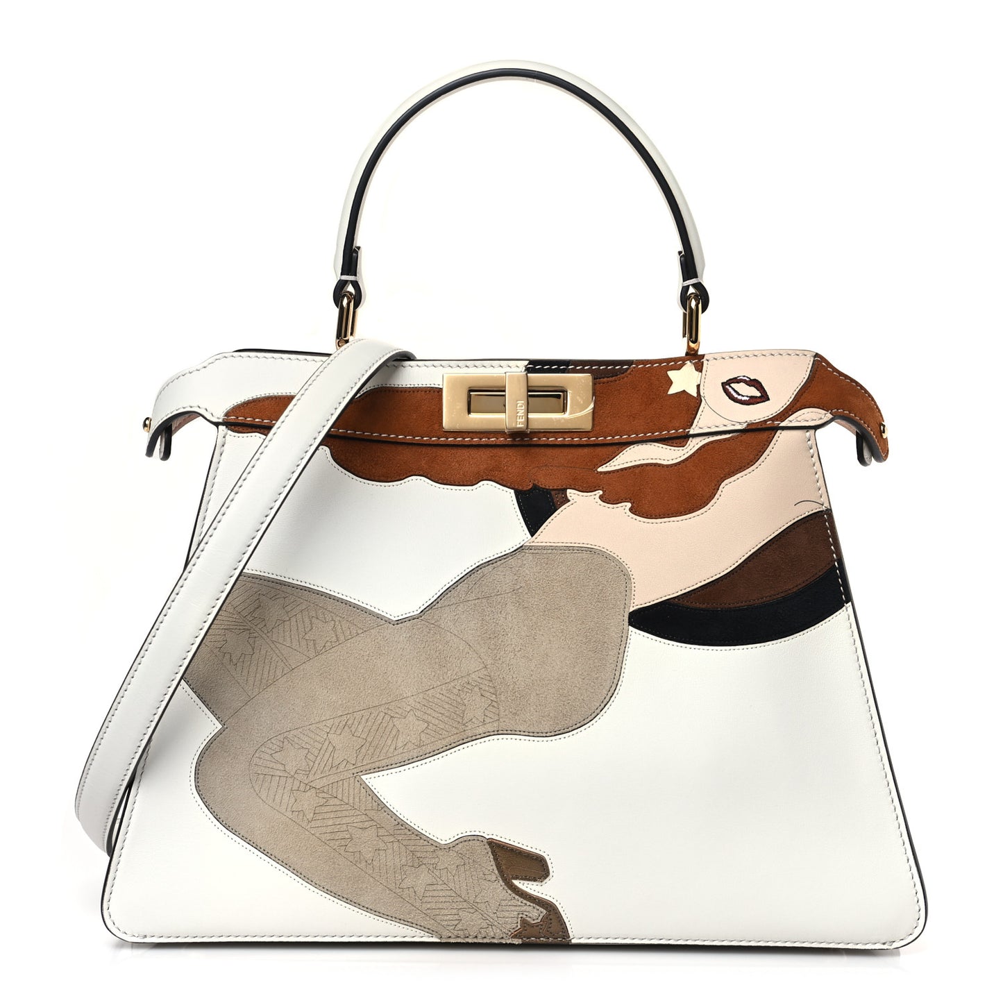 Vitello Seta Chamois Stocking Girl Inlay Medium Peekaboo I SEE U Satchel White Ice Multicolor