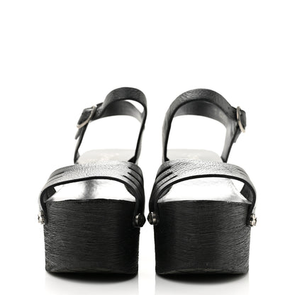 Chanel Goatskin Studded Platform Sandals 35 Black 3 of 10