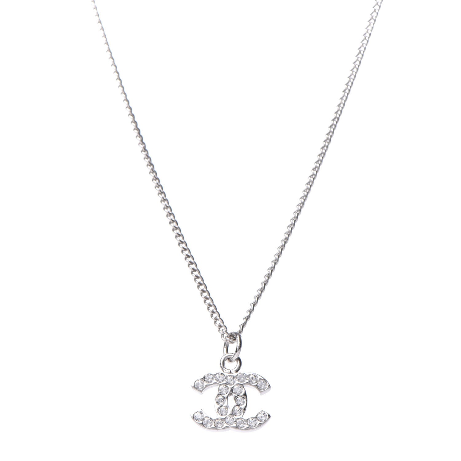 Chanel Crystal CC Necklace Silver 1 of 7
