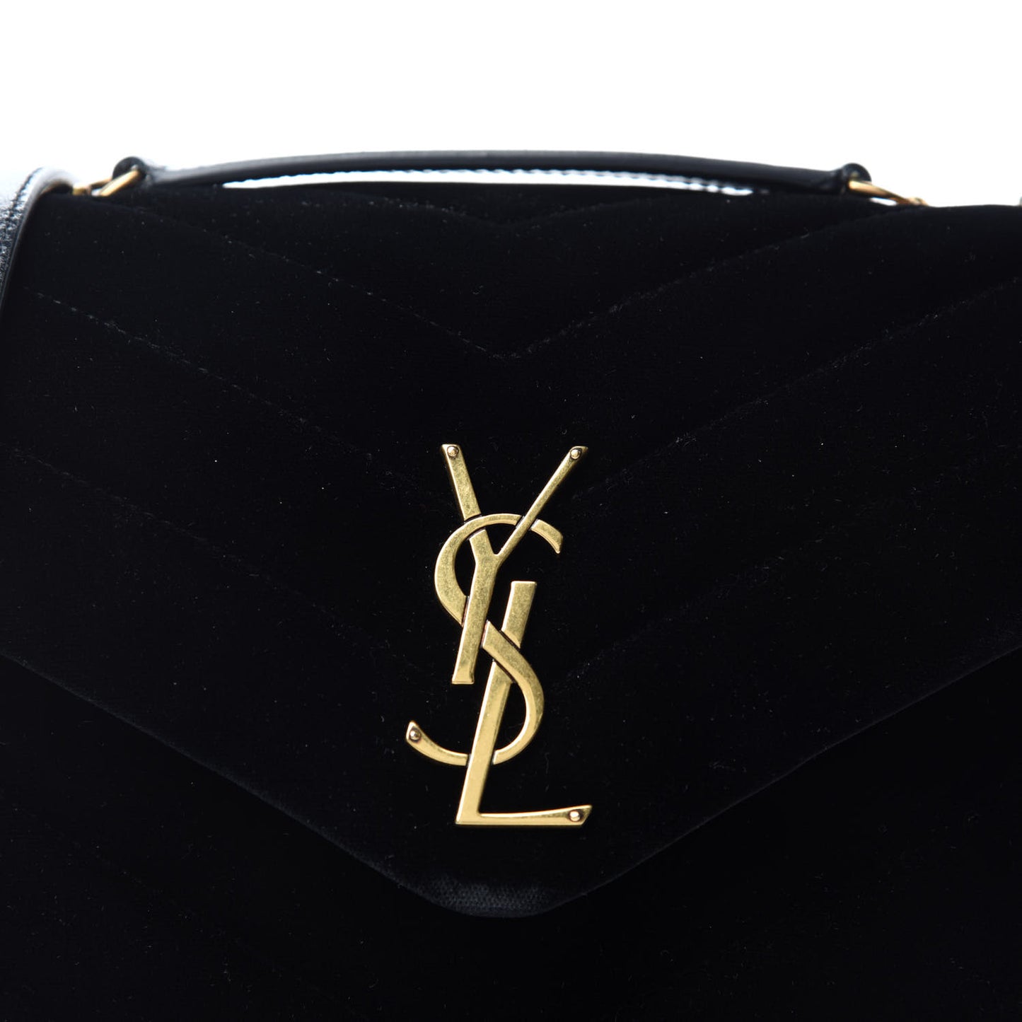 Velvet Y Quilted Monogram Small Loulou Chain Satchel Black