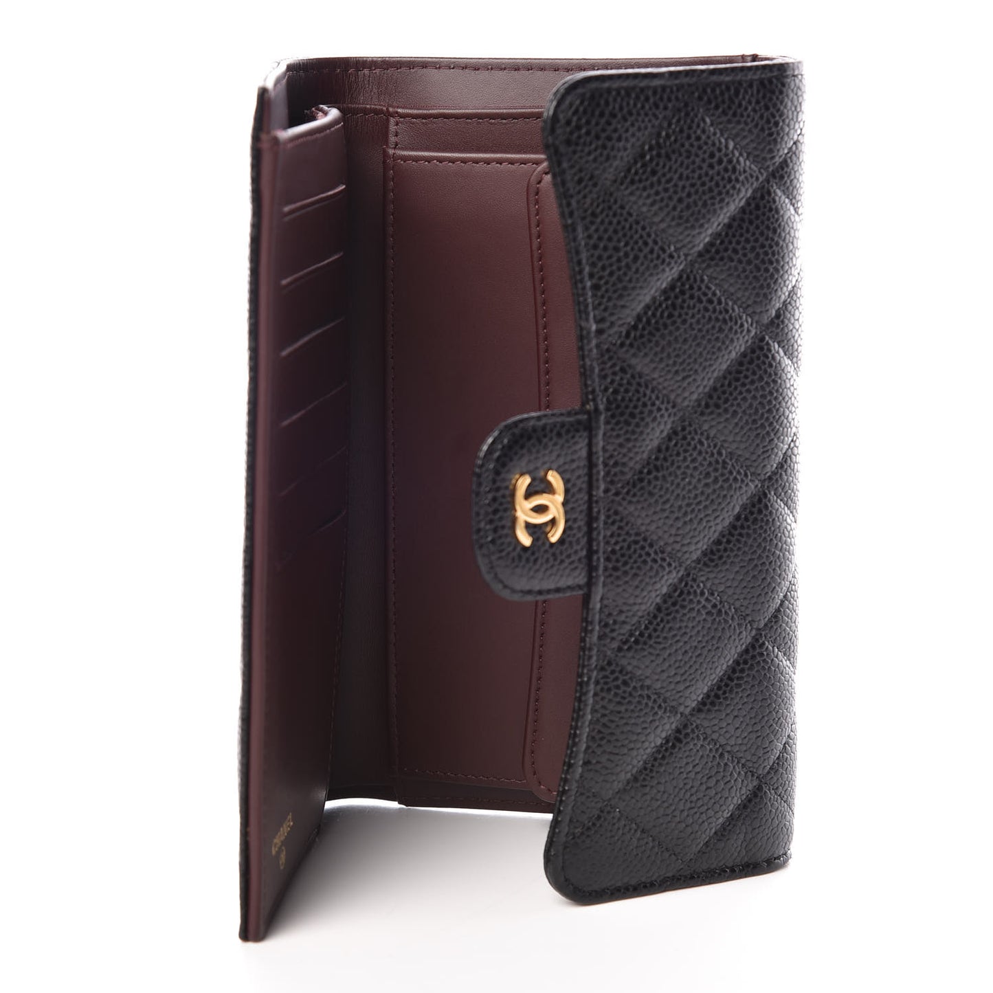 Caviar Quilted Long Flap Wallet Black