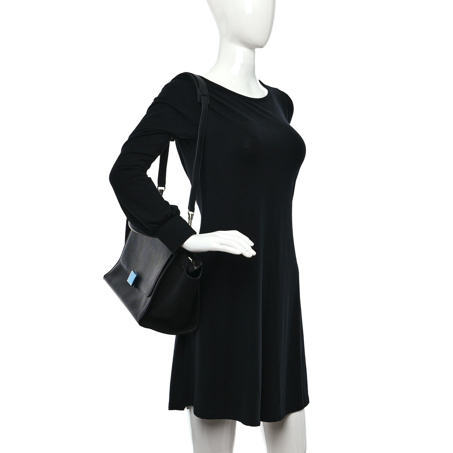Drummed Calfskin Suede Small Trapeze Black