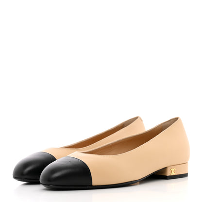 Chanel Lambskin Cap Toe Ballerina Flats 36 Beige Black 3 of 20
