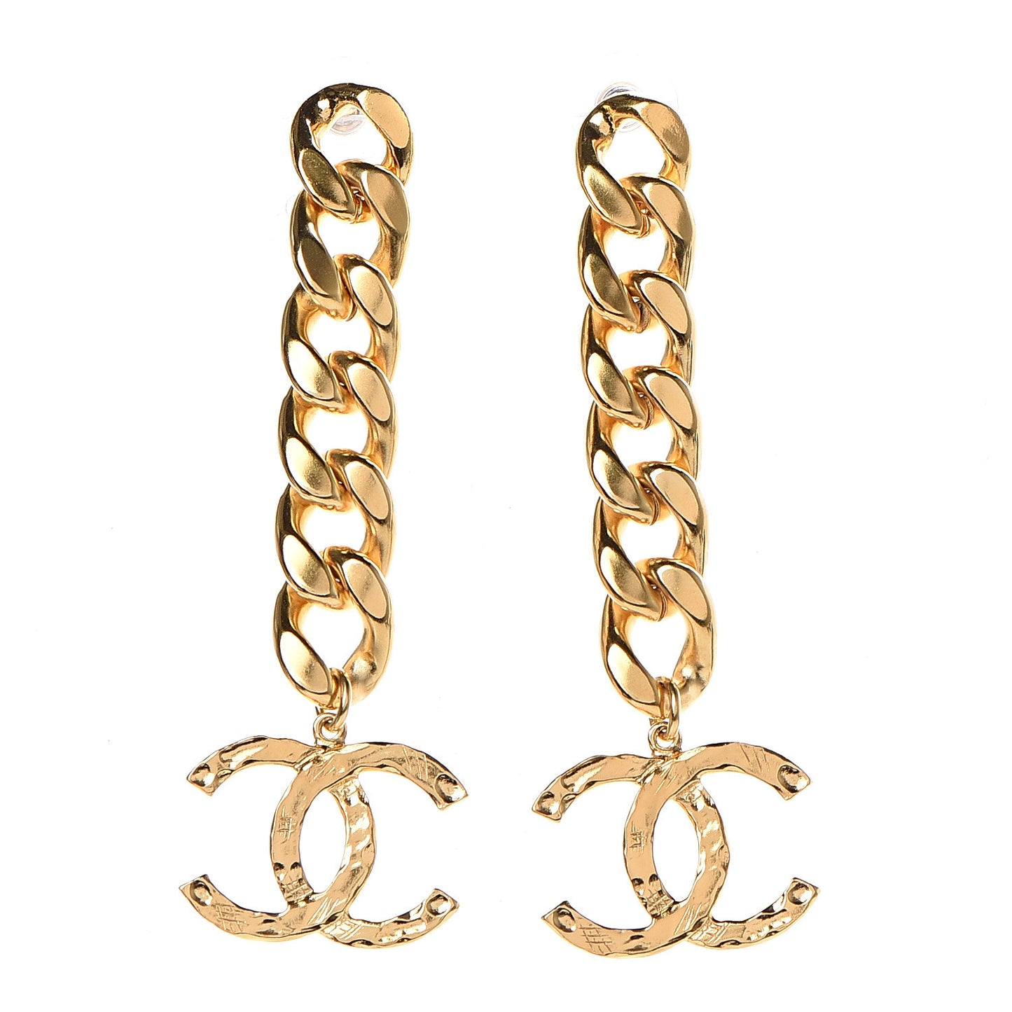 Metal CC Pick Drop Earrings Gold