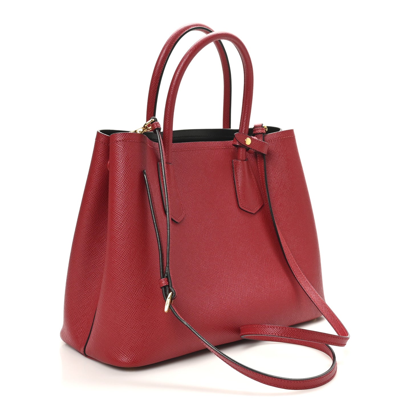 Saffiano Cuir Medium Double Bag Fuoco Black