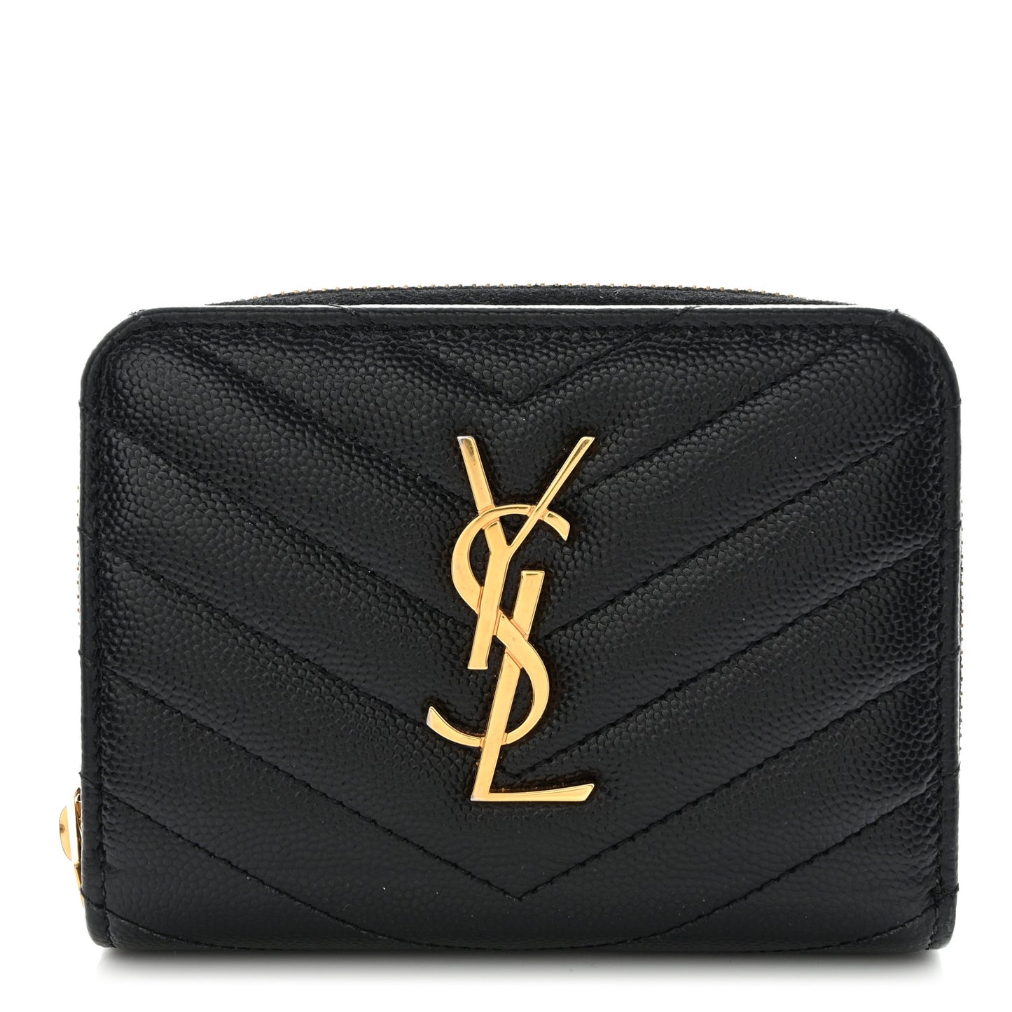 Grain De Poudre Matelasse Chevron Monogram Compact Zip Around Wallet Black