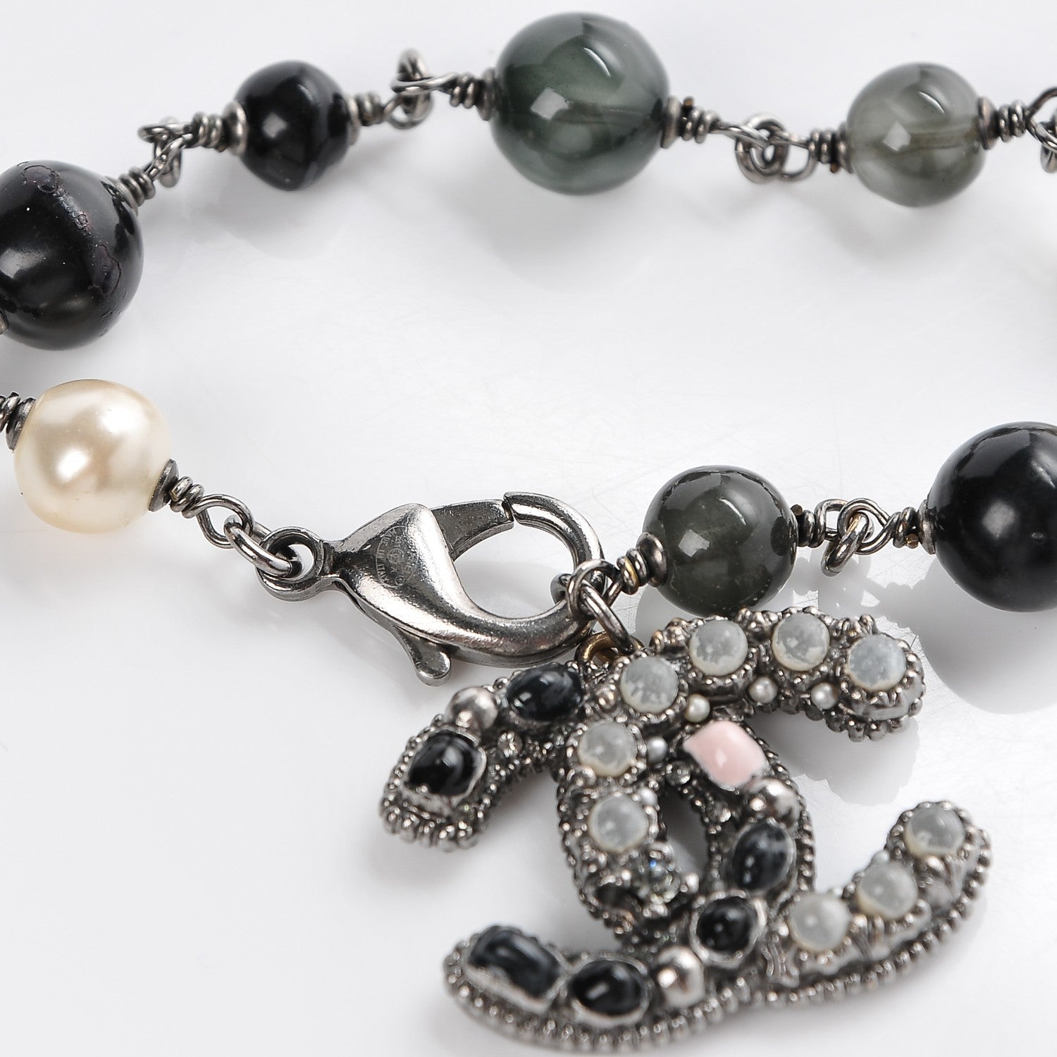 Chanel Ruthenium Beaded CC Bracelet Black 4 of 5