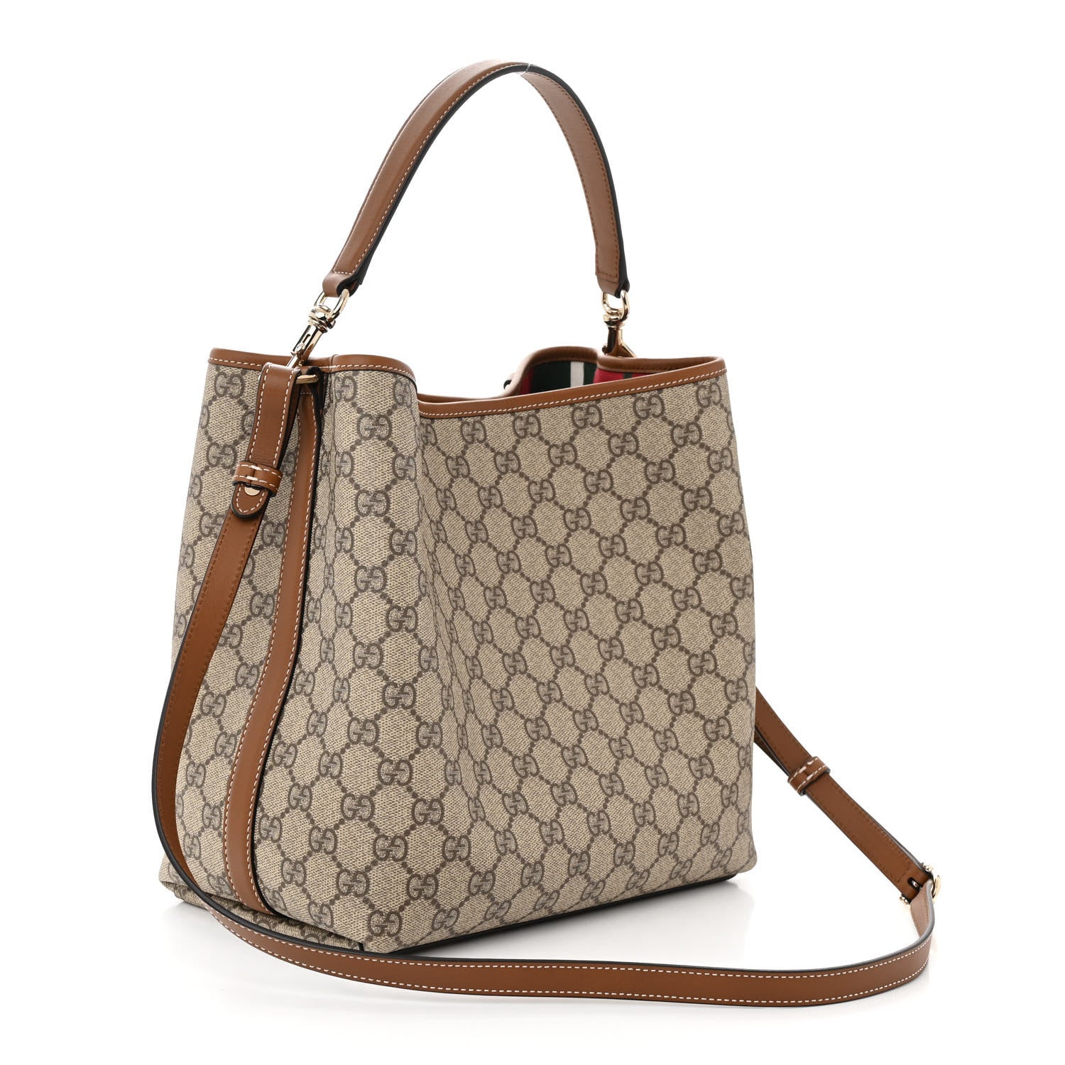 Gucci GG Supreme Monogram Emblem Small Shoulder Bag Beige Ebony Sundial 3 of 9
