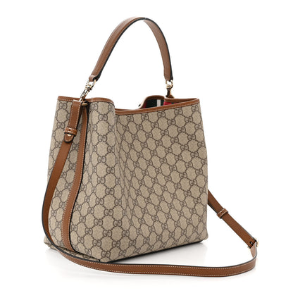 Gucci GG Supreme Monogram Emblem Small Shoulder Bag Beige Ebony Sundial 3 of 9