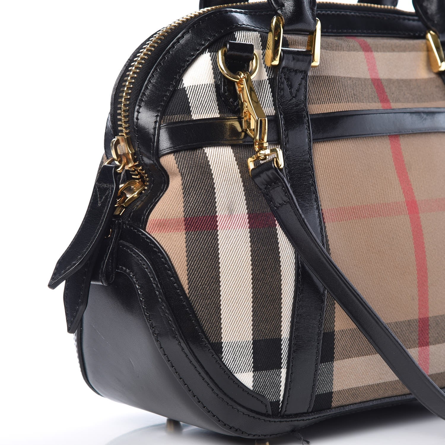 Burberry Bridle Calfskin House Check Small Orchard Bowling Bag Black 11 of 14