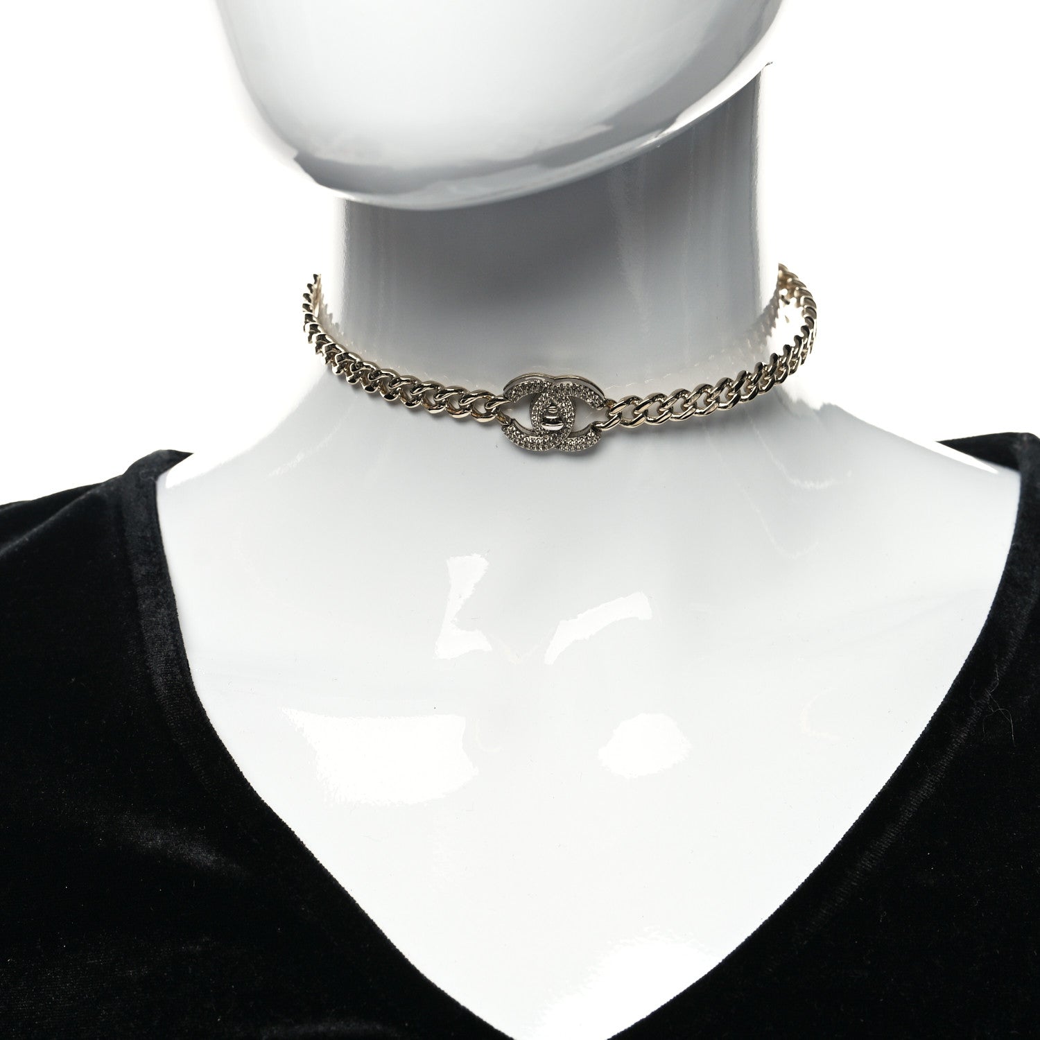 Chanel Crystal Chain Link CC Turnlock Choker Necklace Gold Silver 2 of 5