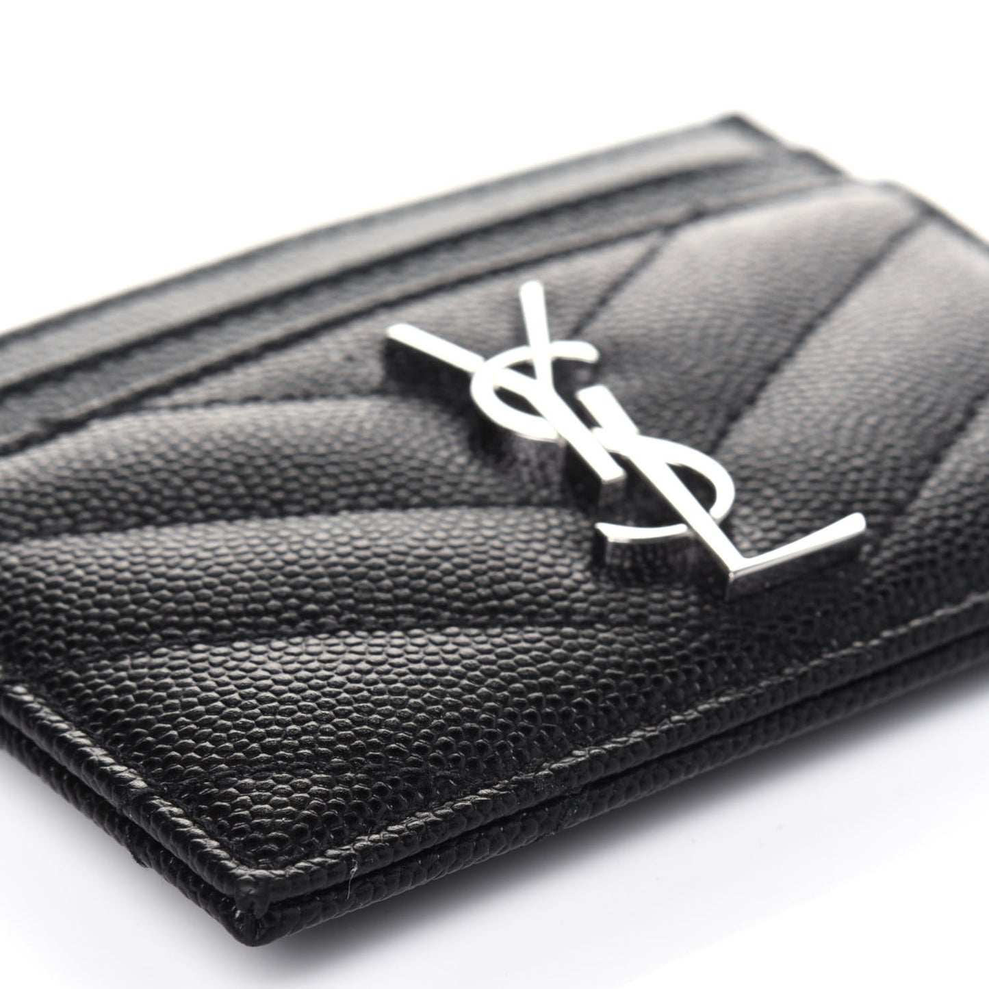Grain De Poudre Matelasse Chevron Monogram Credit Card Case Black