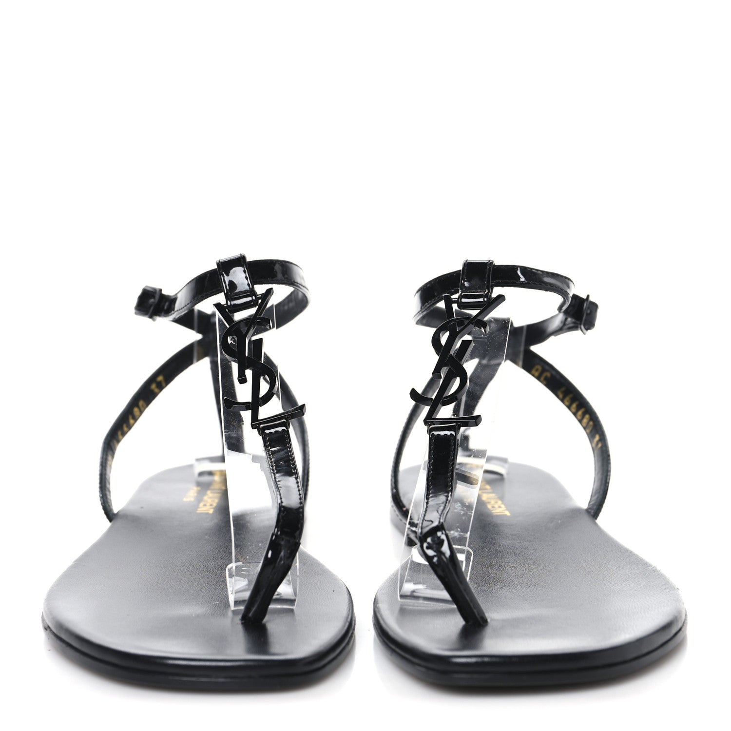 Saint Laurent Patent Calfskin Nu Pieds 05 Sandals 37 Black 3 of 9