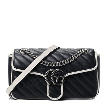 Gucci Vintage Effect Calfskin Matelasse Diagonal Small Torchon GG Marmont Shoulder Bag Blue Agata Mystic White 1 of 4