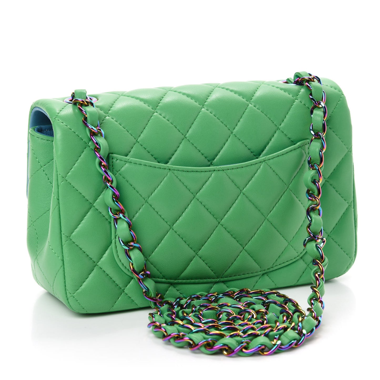Lambskin Quilted Mini Rectangular Flap Green Blue