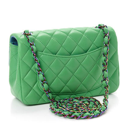 Chanel Lambskin Quilted Mini Rectangular Flap Green Blue 3 of 10