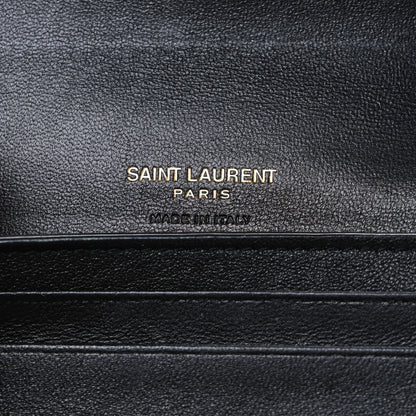 Saint Laurent Grain De Poudre Matelasse Chevron Monogram Compact Tri Fold Wallet Black 6 of 6
