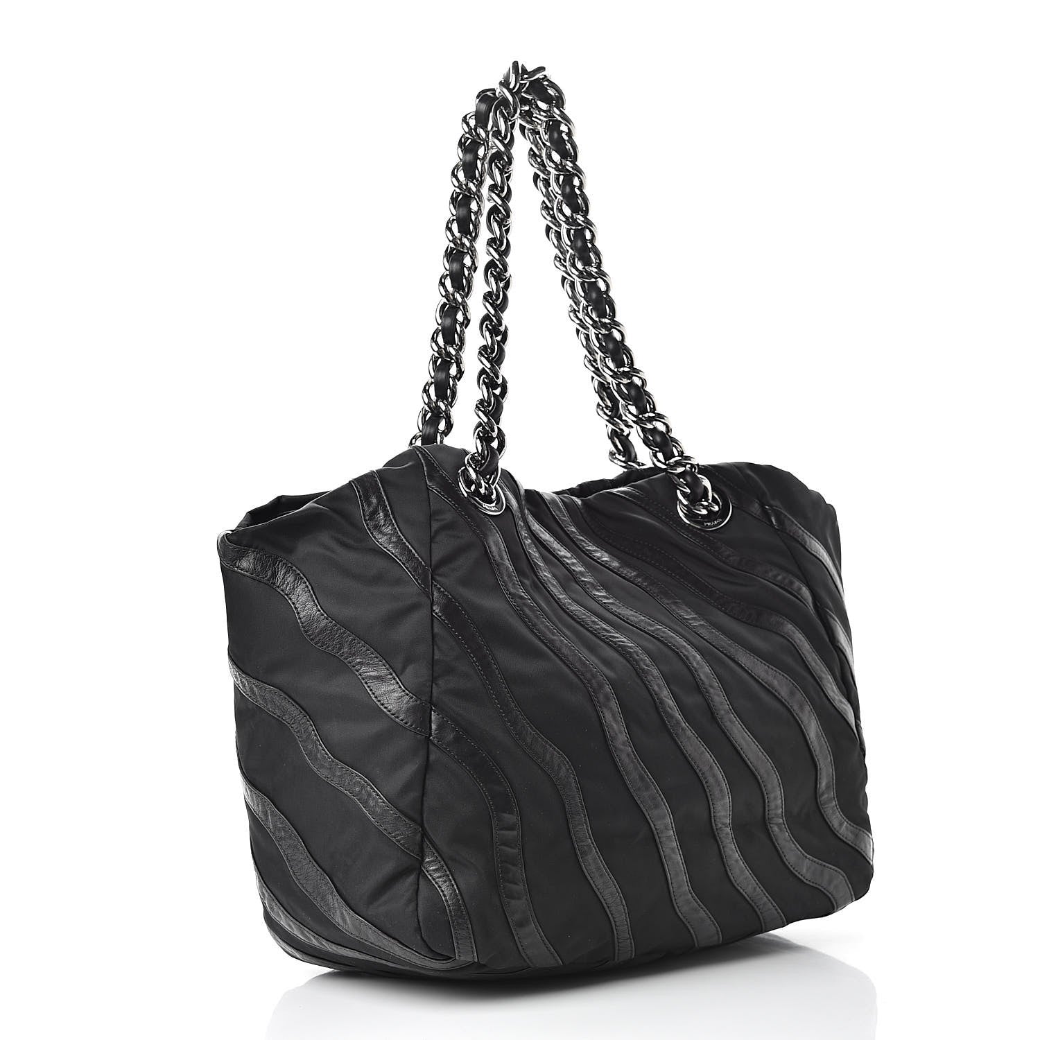 Prada Tessuto Nylon Calfskin Chain Shoulder Bag Black 3 of 12