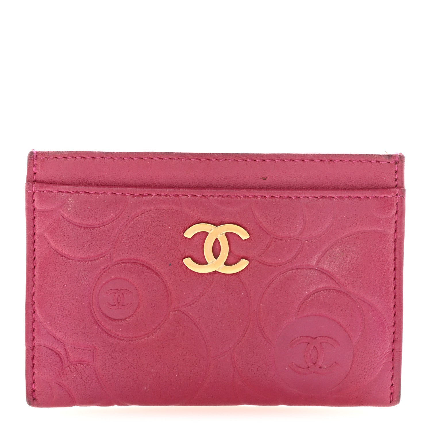 Chanel Lambskin Camellia Embossed Card Holder Fuchsia 1 of 8