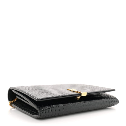 Saint Laurent Calfskin Crocodile Embossed Monogram Chain Wallet Black 4 of 12