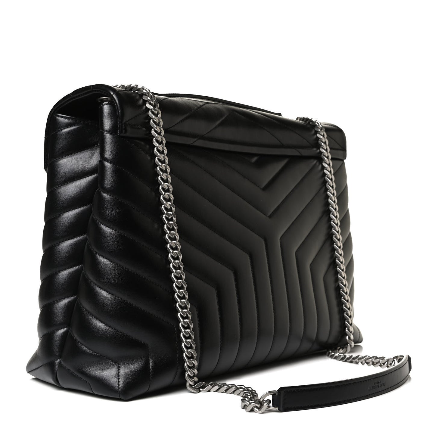 Calfskin Y Quilted Monogram Large Loulou Chain Satchel Black