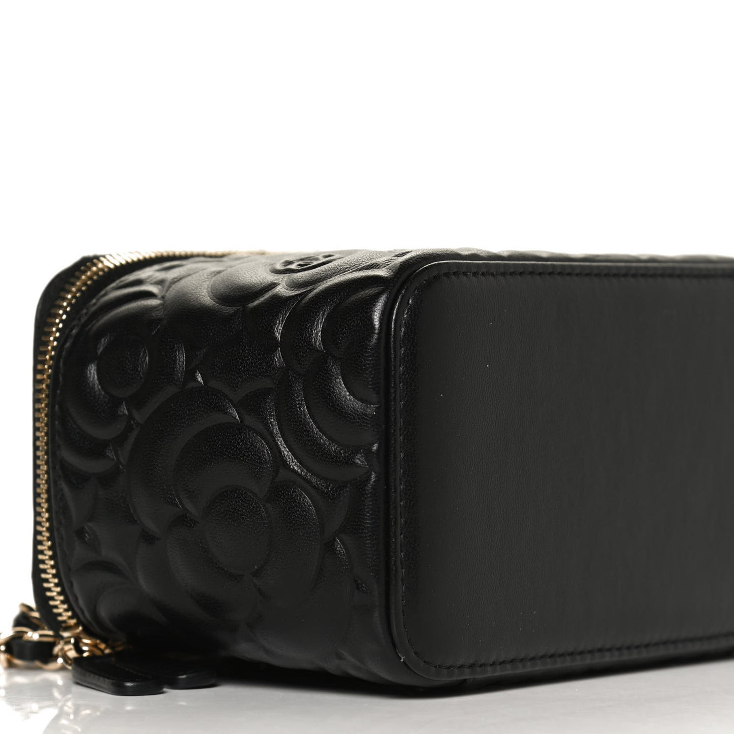 Lambskin Camellia Embossed Small Vanity Case With Chain Black