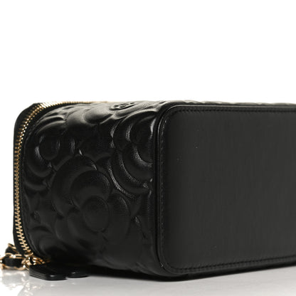 Chanel Lambskin Camellia Embossed Small Vanity Case With Chain Black 5 of 13