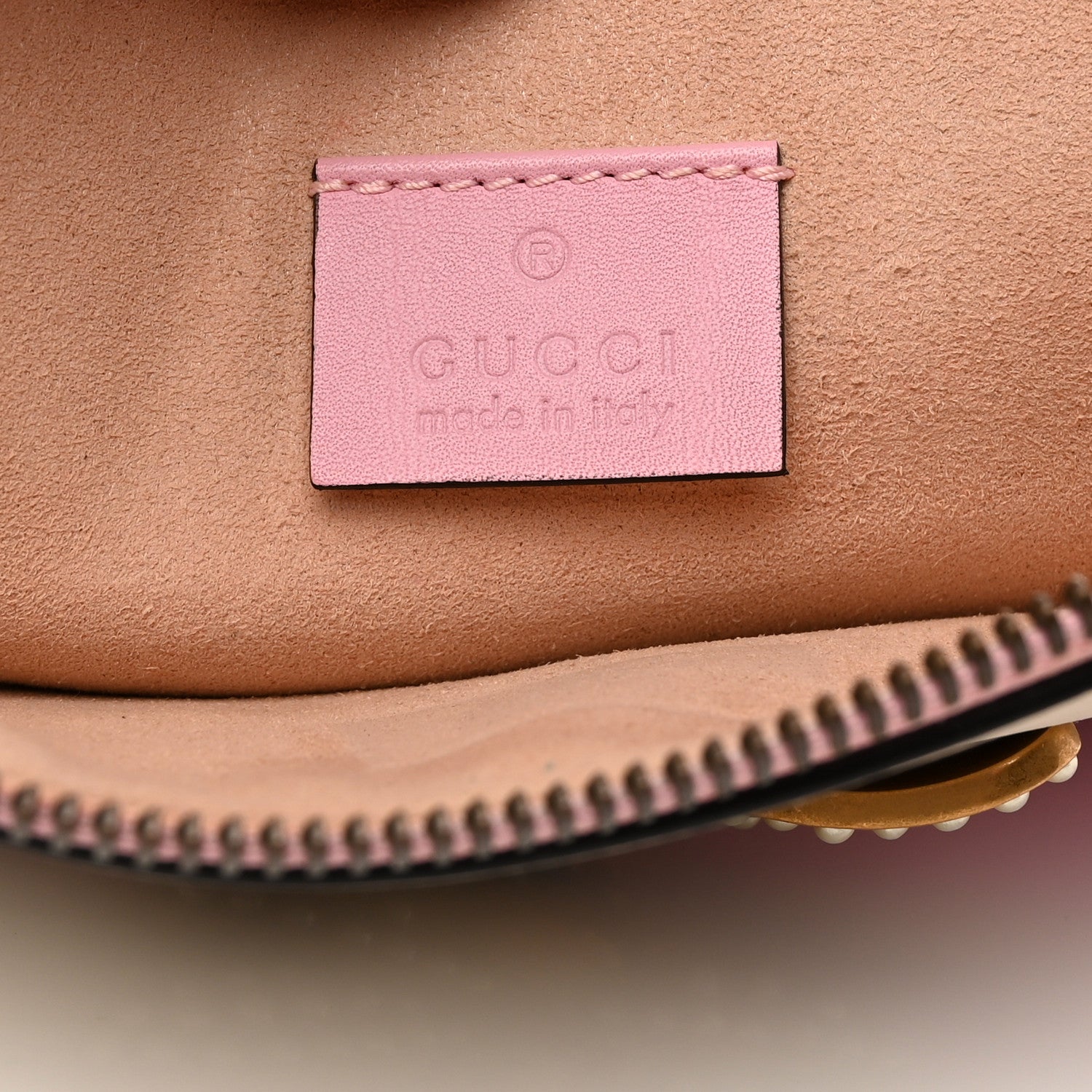 Gucci Calfskin Striped Oversized Bee Zip Pouch White Pink Red 6 of 9