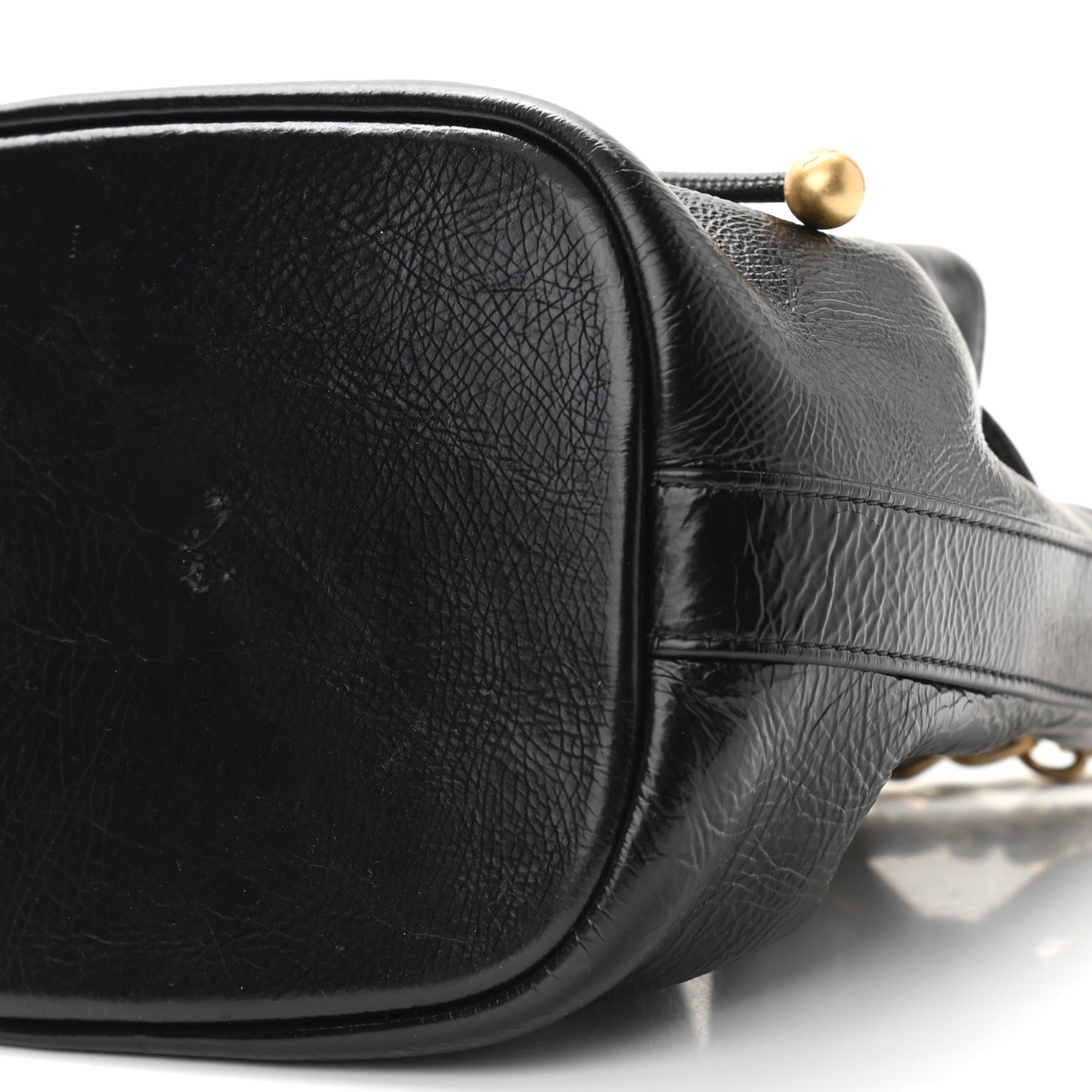 Shiny Aged Calfskin CC Chain Mini Drawstring Bag Black