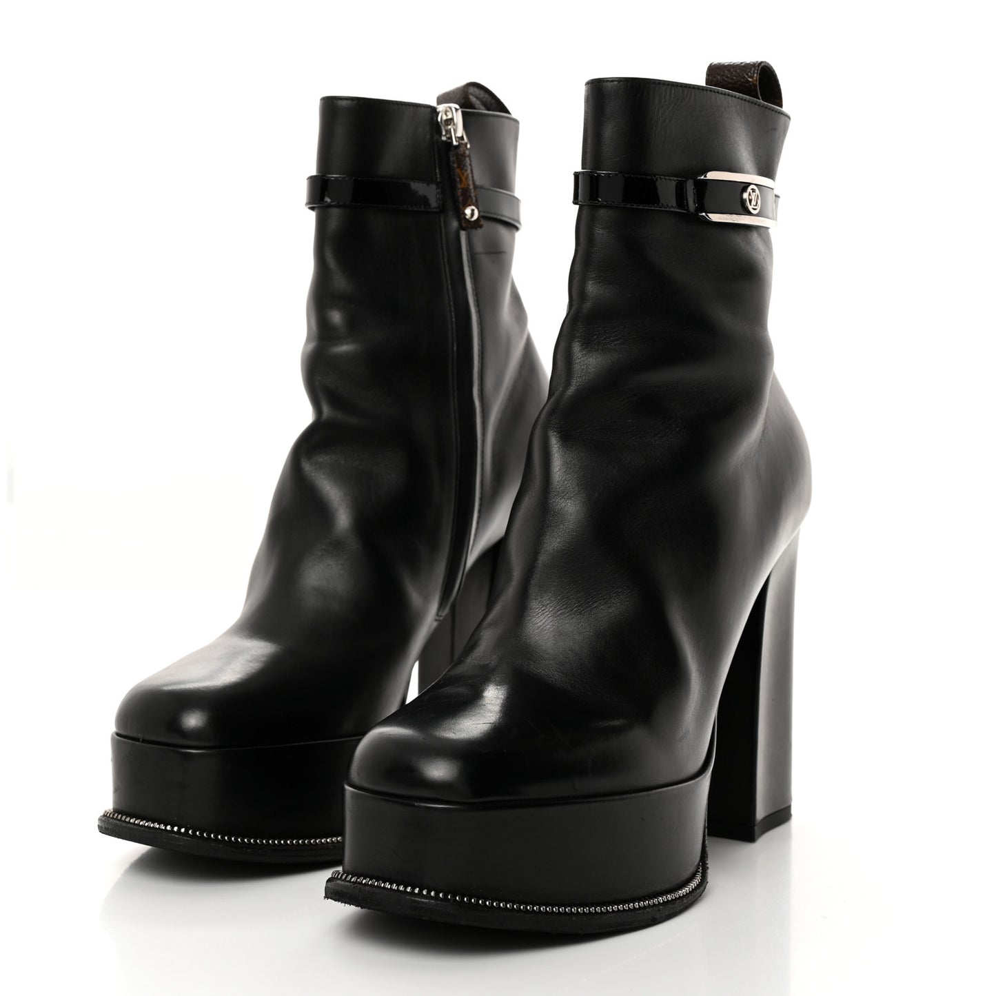 Calfskin Monogram Platform Ankle Boots 37 Black