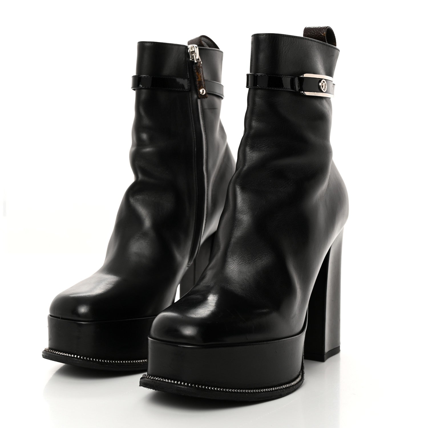 Louis Vuitton Calfskin Monogram Platform Ankle Boots 37 Black 3 of 9