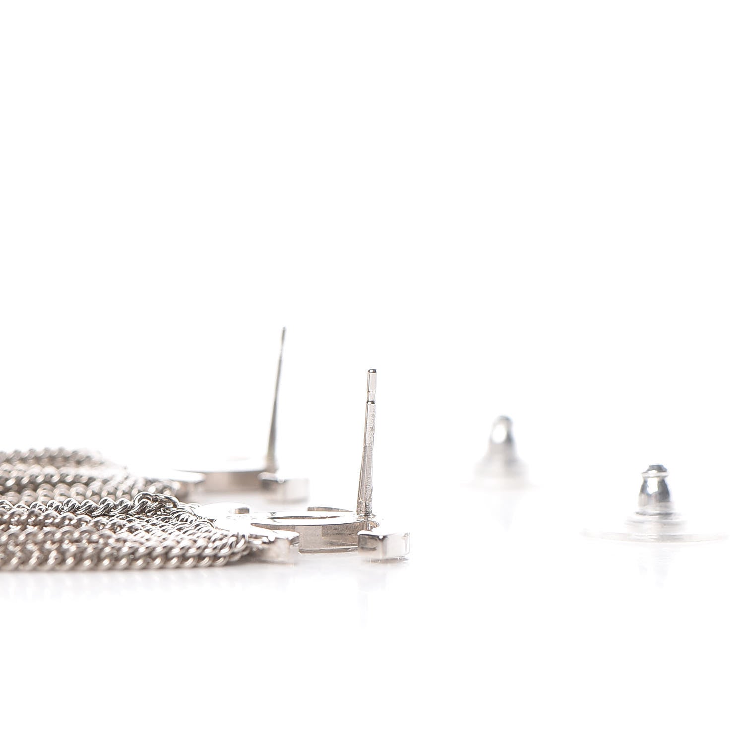 Chanel Baguette Crystal CC Chain Drop Earrings Silver 3 of 4