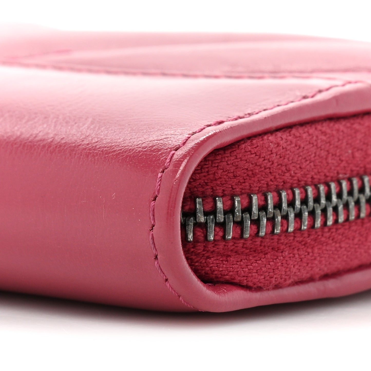 Aged Calfskin Chevron Quilted Gabrielle Zip Around Coin Purse Wallet Dark Pink