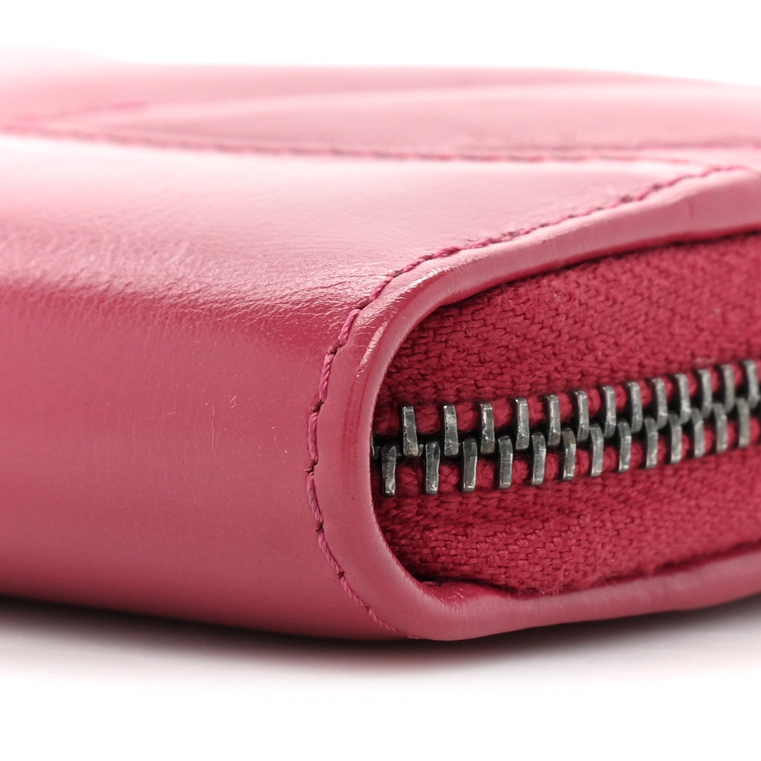 Chanel Aged Calfskin Chevron Quilted Gabrielle Zip Around Coin Purse Wallet Dark Pink 10 of 10