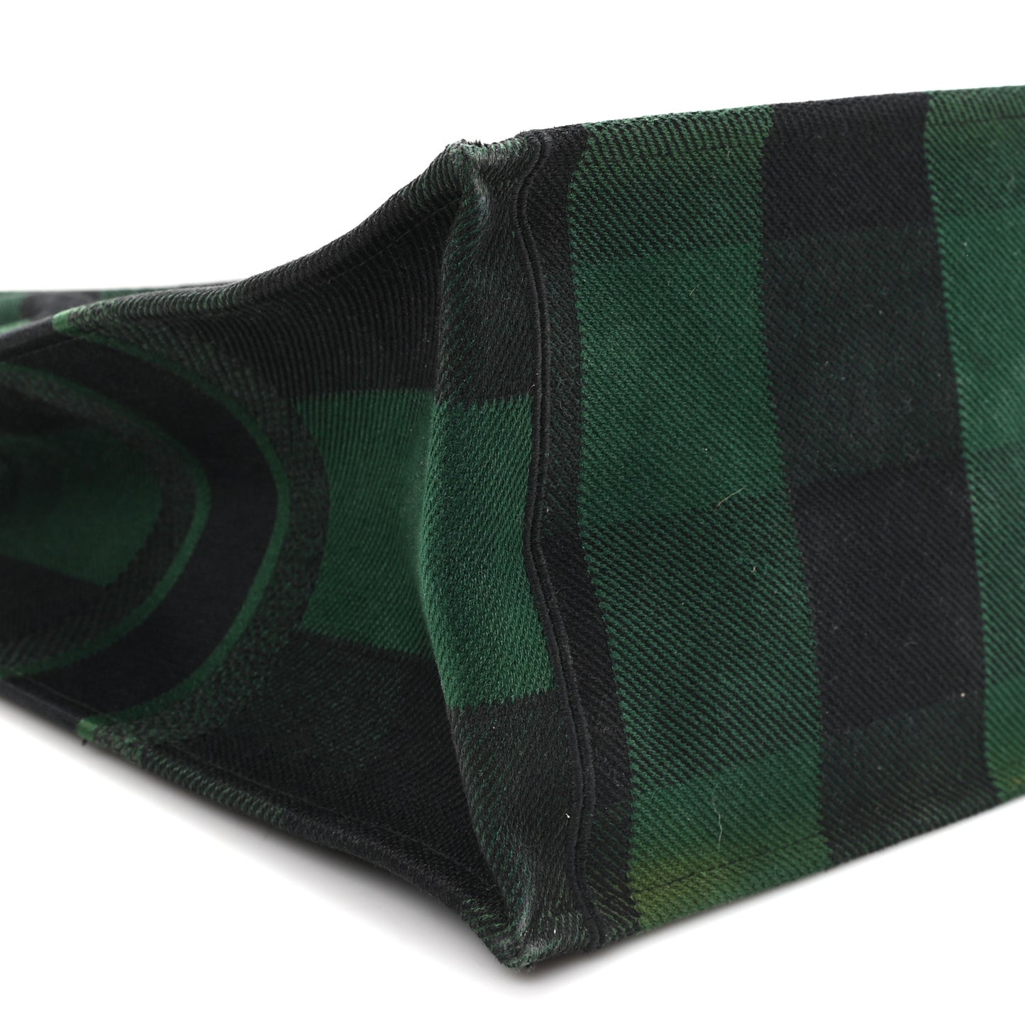 Canvas Embroidered Large Checkered Book Tote Black Green