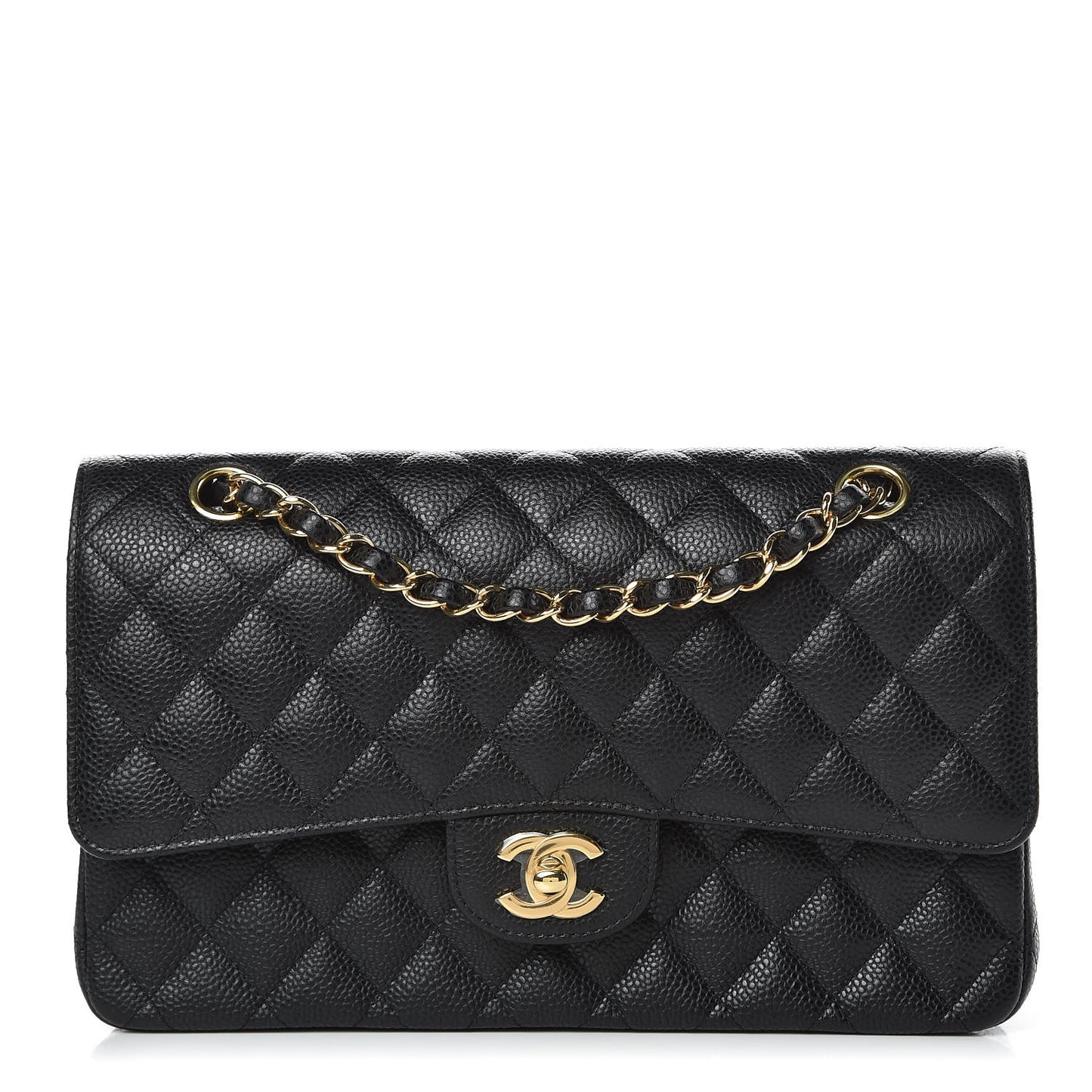Caviar Quilted Medium Double Flap Black