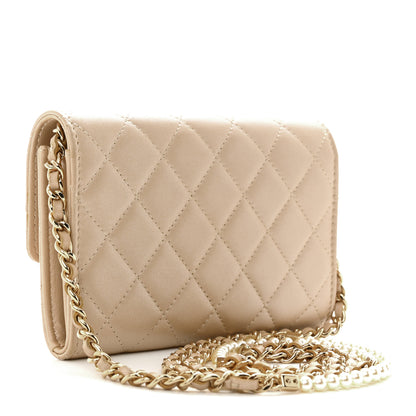 Chanel Lambskin Quilted Pearl My Shoulder Mini French Wallet On Chain WOC Light Beige 3 of 12