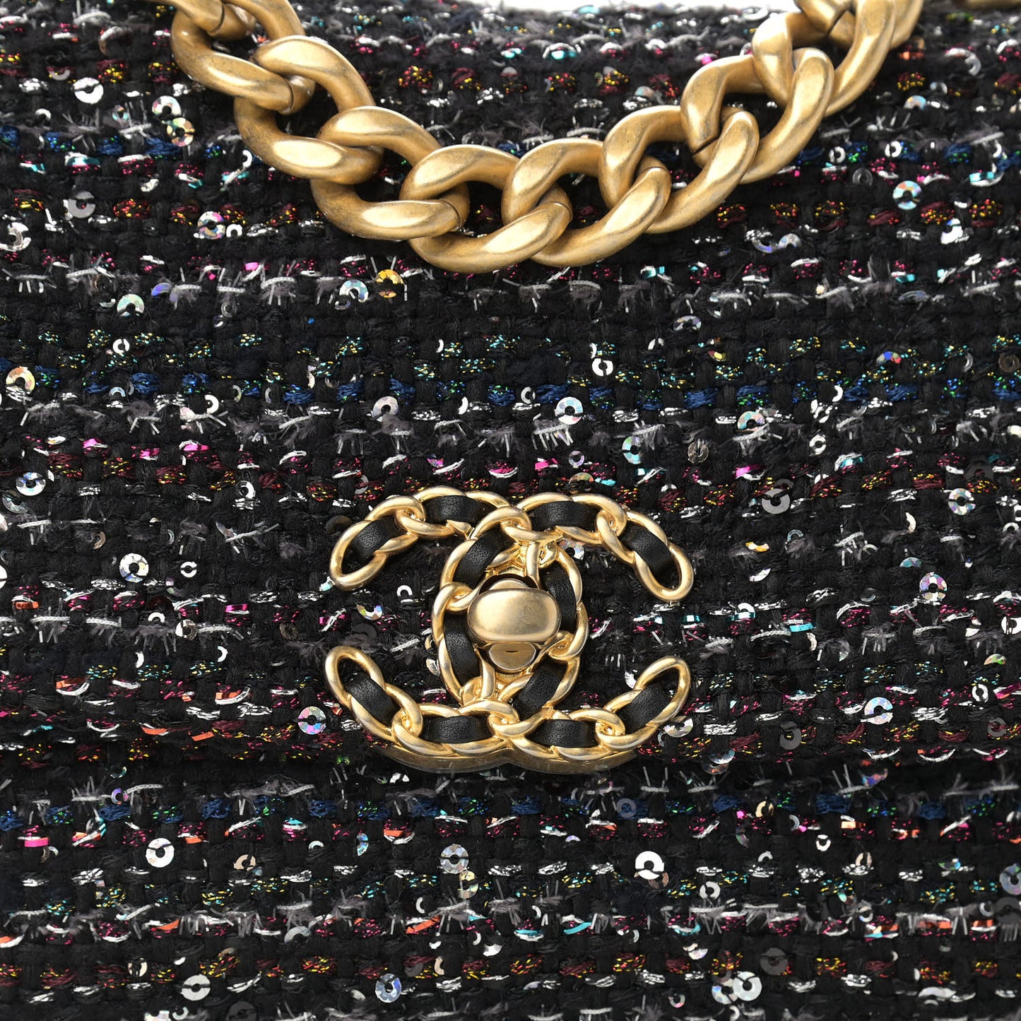 Tweed Sequin Quilted Medium Chanel 19 Flap Black Multicolor