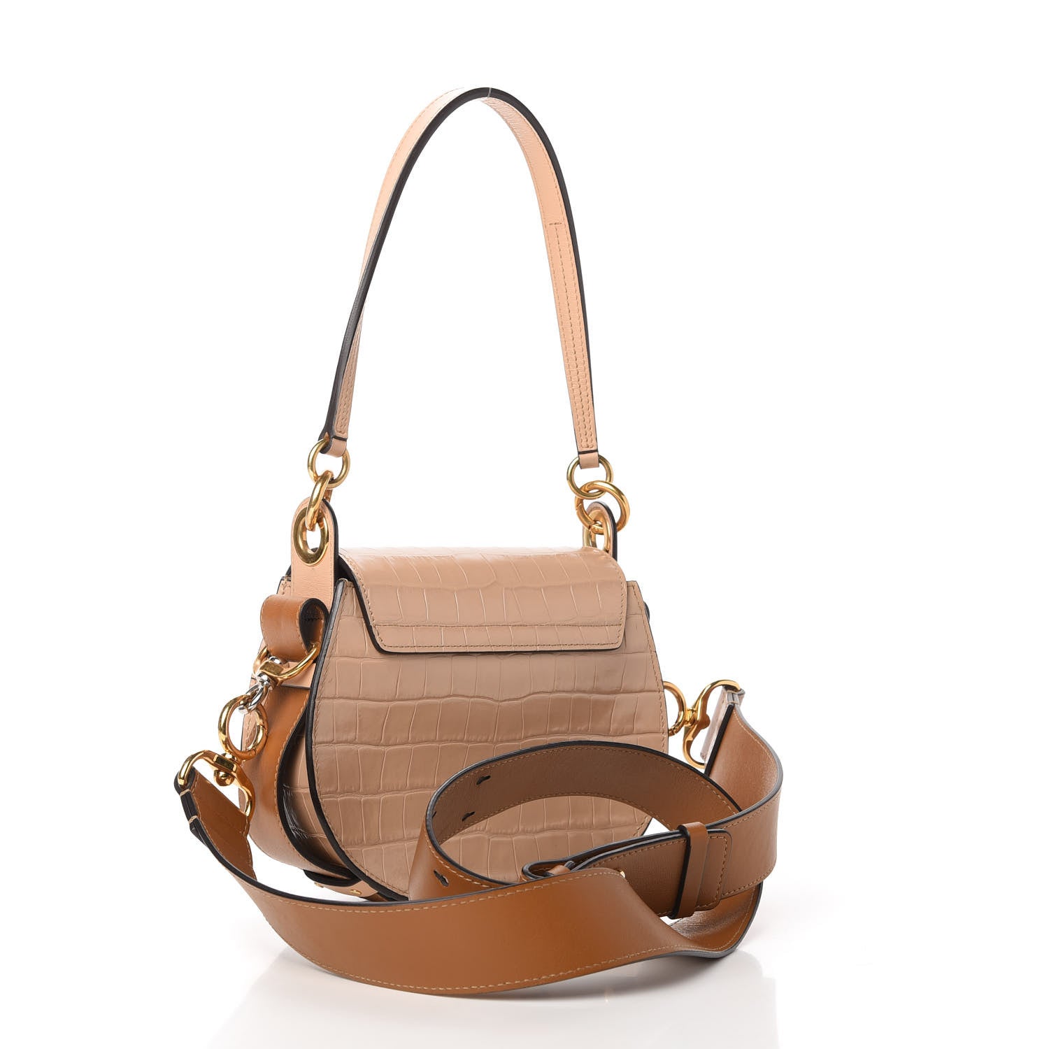Chloe Calfskin Crocodile Embossed Small Tess Bag Nut 3 of 10
