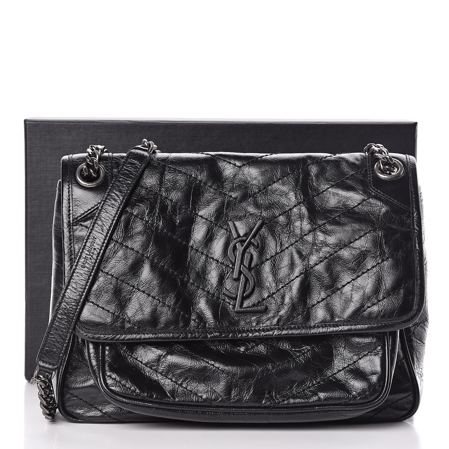 Saint Laurent Crinkled Calfskin Matelasse Monogram Medium Niki Chain Satchel Black 11 of 11