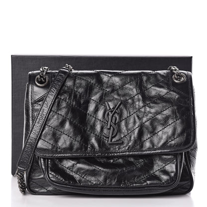 Saint Laurent Crinkled Calfskin Matelasse Monogram Medium Niki Chain Satchel Black 11 of 11