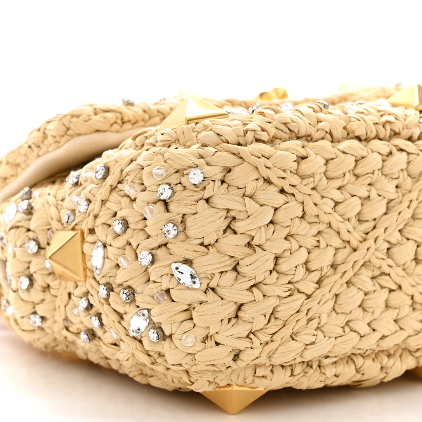 Raffia Crystal Medium Roman Stud Shoulder Bag Naturale Crystal