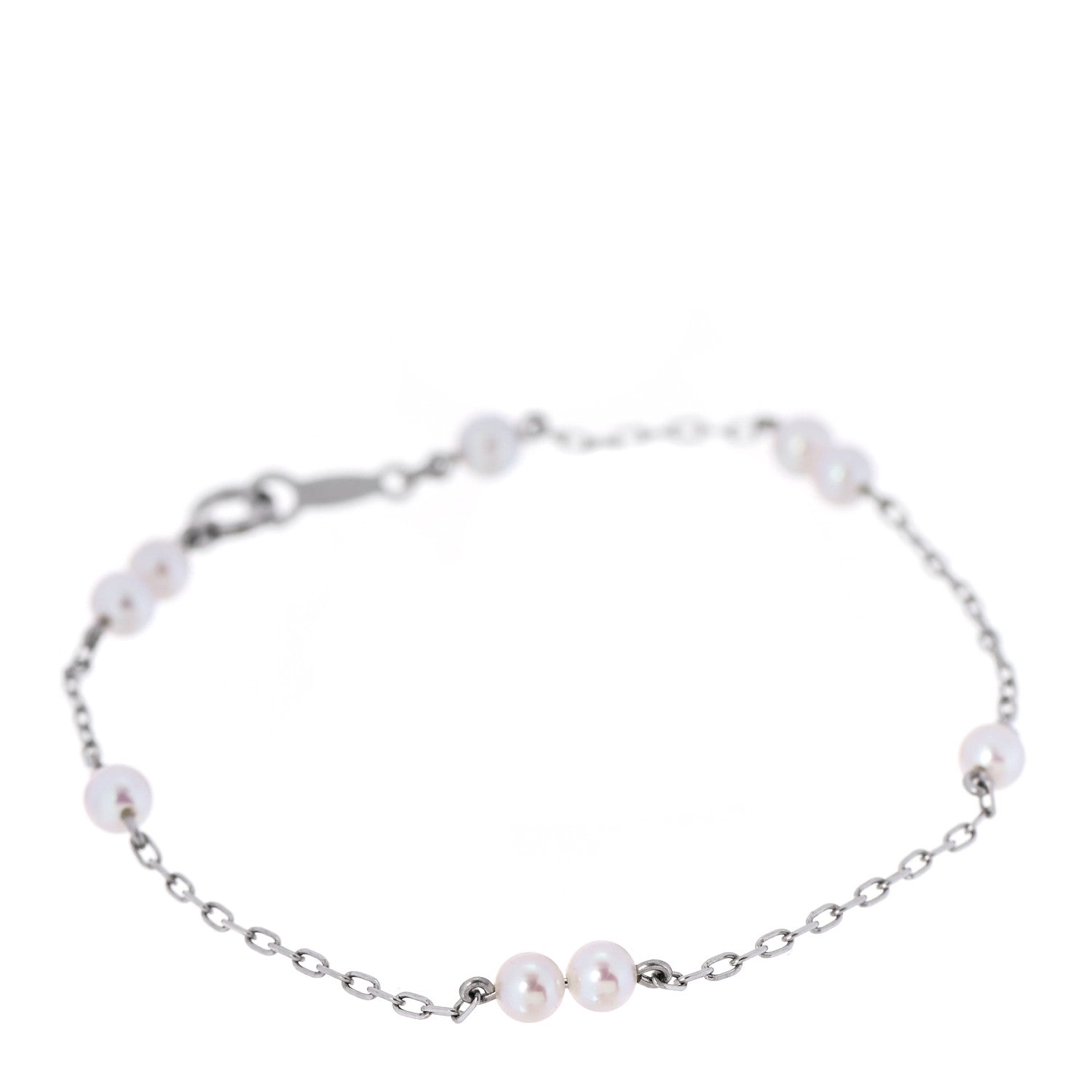 Mikimoto 18K White Gold Akoya Pearl 3.5-4mm Station Bracelet 1 of 5