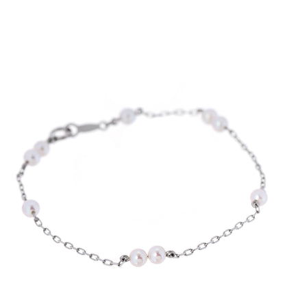 Mikimoto 18K White Gold Akoya Pearl 3.5-4mm Station Bracelet 1 of 5