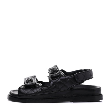 Chanel Lambskin Velcro Dad Sandals 35 Black 1 of 9